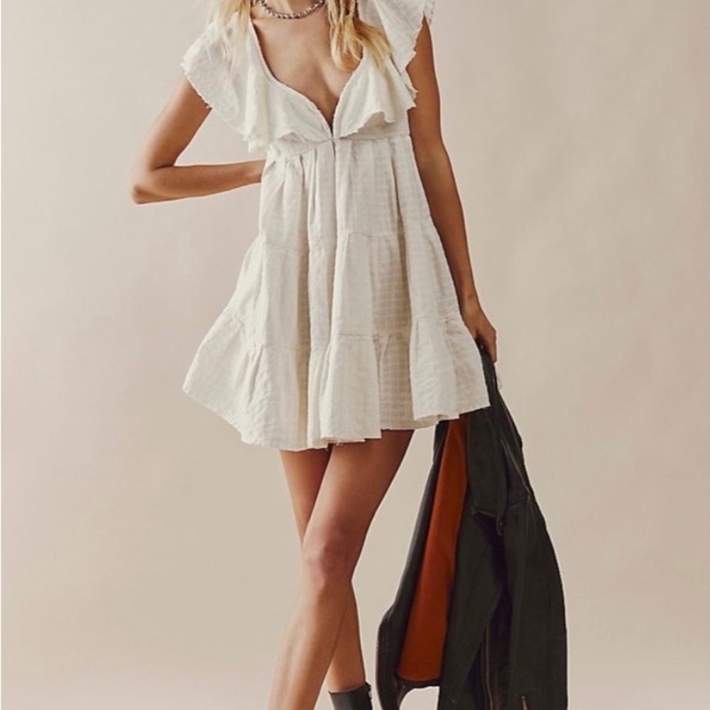 Free People White Ruffle Mini Dress